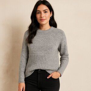 Banana Republic Italian Yarn Gray Ribbed Textured Crewneck Wool Blend Sweater XS